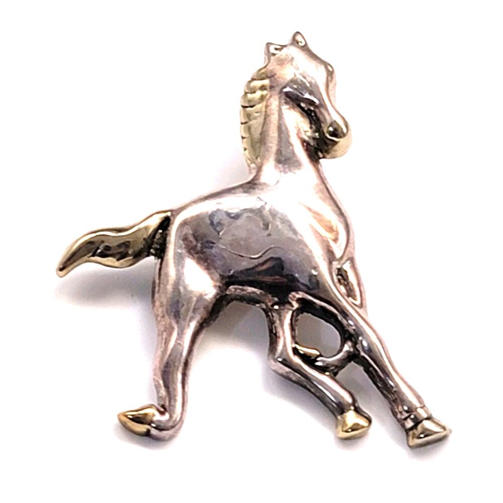 Vintage Horse Brooch Pendant Two Tone Prancing Equestrian Animal Pin